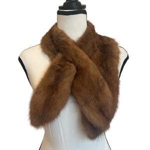 Vintage Brown Mink Fur Scarf Wrap With Pull Through Slit and Mink Collar 1940s